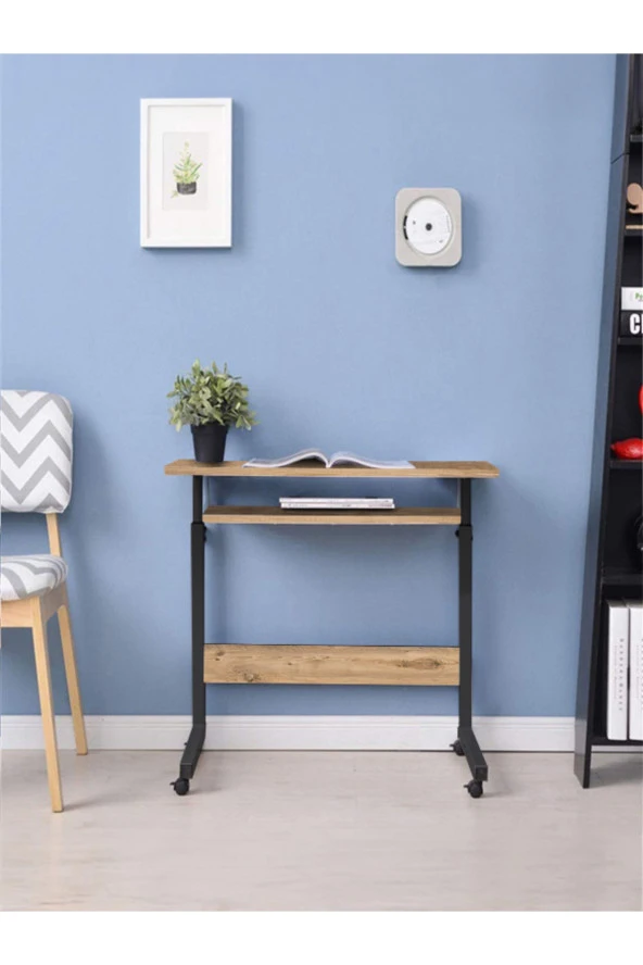 servetavcı Yükseklik Ayarlı ve Klavyelikli Laptop Sehpası - Atlantik Çam 70x40 (Frenli Tekerli) - Resim 5