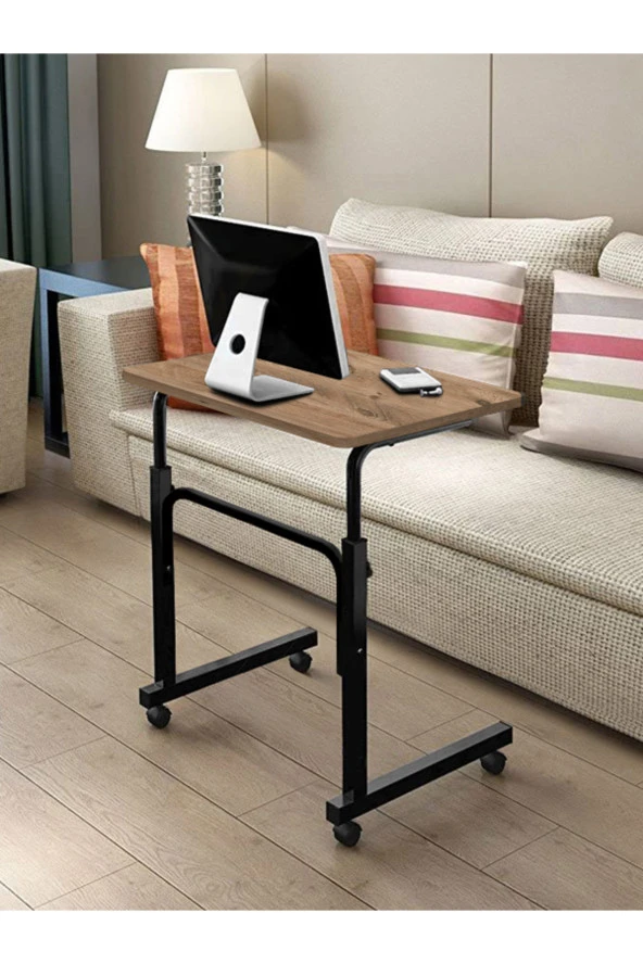 servetavcı Yükseklik Ayarlı Laptop Sehpası Ve Çalışma Masası -Ceviz (TEKERLİ) 60x40 Oval Kenar - 2