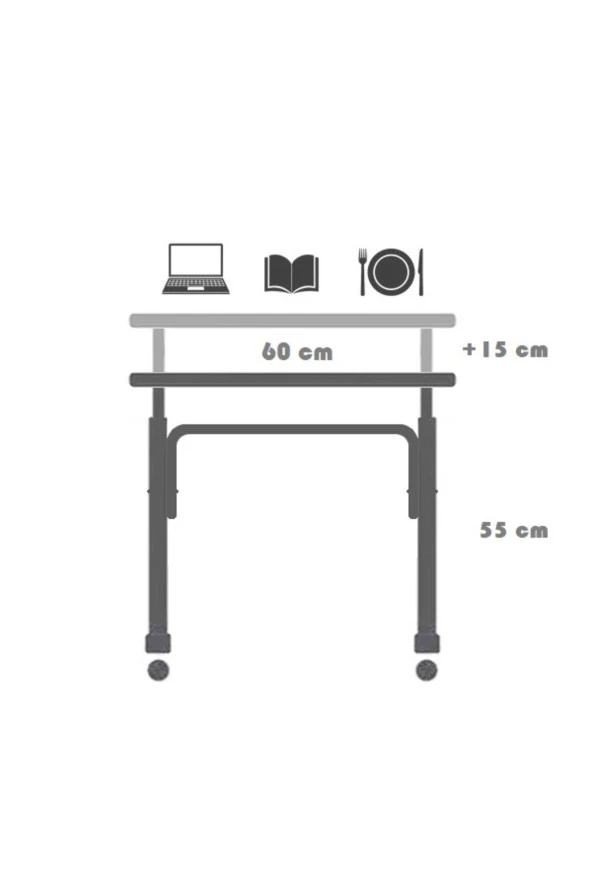 servetavcı Yükseklik Ayarlı Laptop Sehpası Ve Çalışma Masası -Ceviz (TEKERLİ) 60x40 Oval Kenar - 4