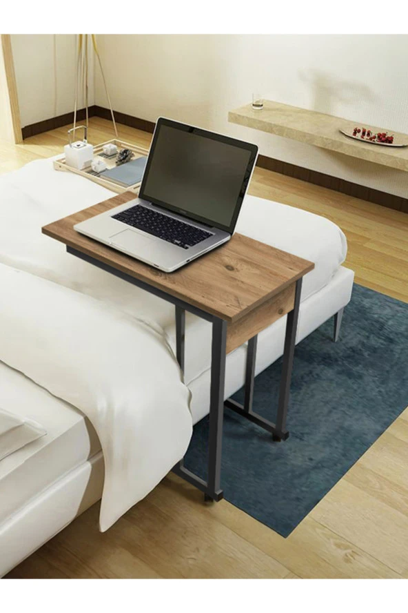 servetavcı Yatak Sehpası - Atlantik Çam (Tekerli) 70x40 Oval Kenar