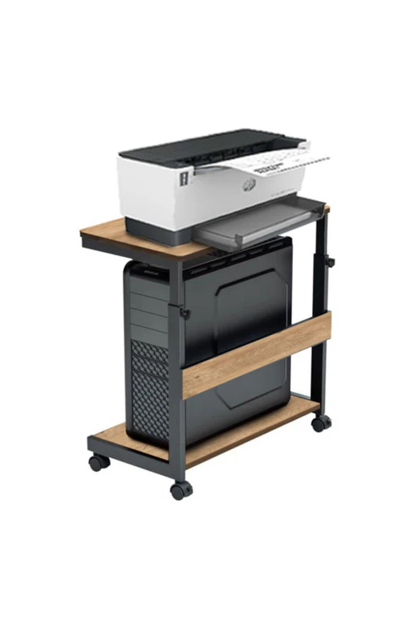 servetavcı Yükseklik Ayarlı Yazıcı ve Kasa Sehpası - Atlantik Çam (FRENLİ TEKERLİ) 45x30 - Resim 2