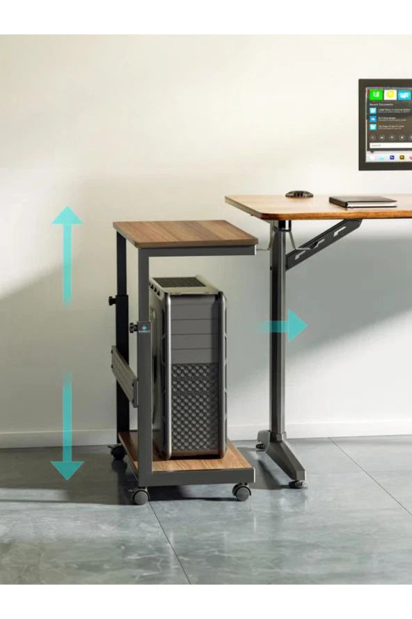 servetavcı Yükseklik Ayarlı Yazıcı ve Kasa Sehpası - Atlantik Çam (FRENLİ TEKERLİ) 45x30 - Resim 3