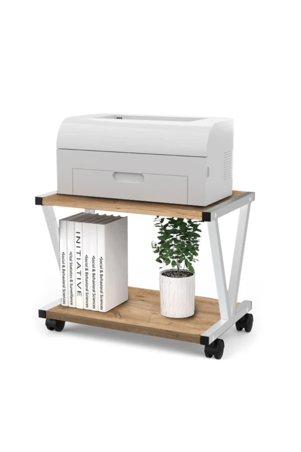 servetavcı V Yazıcı Sehpası - Beyaz Atlantik Çam (FRENLİ TEKERLİ) 30x45 ürün görseli 1