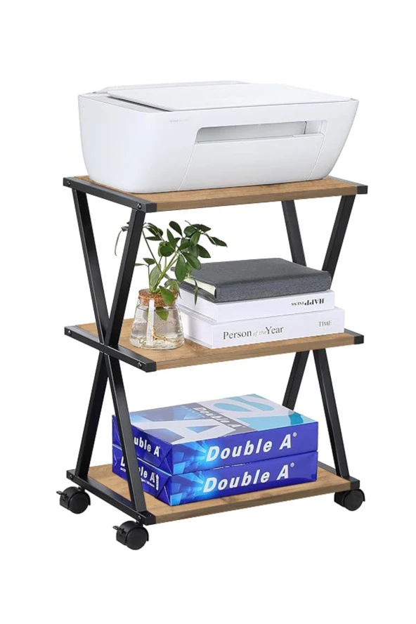 servetavcı Raflı V Yazıcı Sehpası - Atlantik Çam 45x30 (Frenli Tekerli) ürün görseli 1