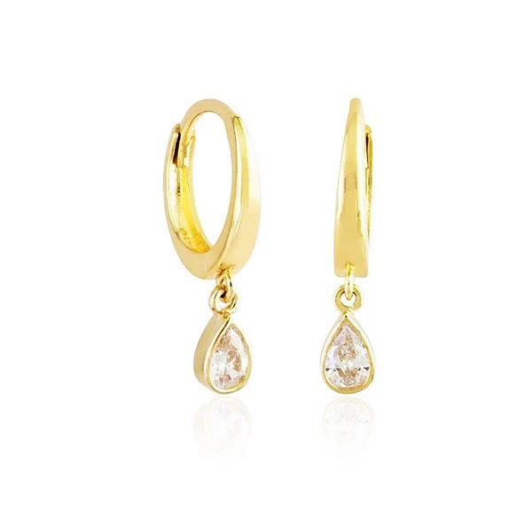Damla Taşlı Altın Sallantılı Küpe 14K Gold