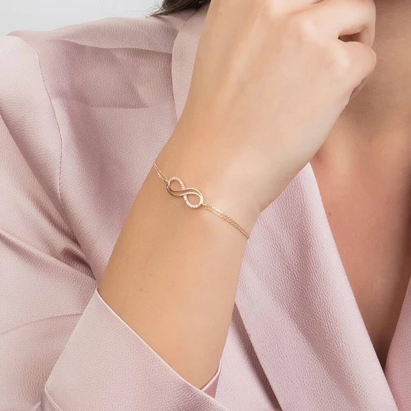 Altın Sonsuzluk Bileklik 14K Gold Taşlı - Resim 2