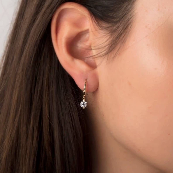 Tektaş Altın Sallantılı Küpe 14K Gold - Resim 2