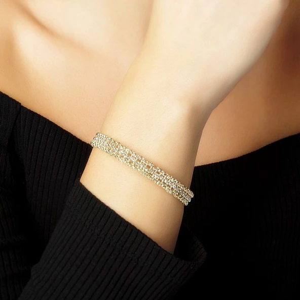 Dorikalı Altın Kelepçe Tricolor Tasarım 14K İtaly - Resim 2