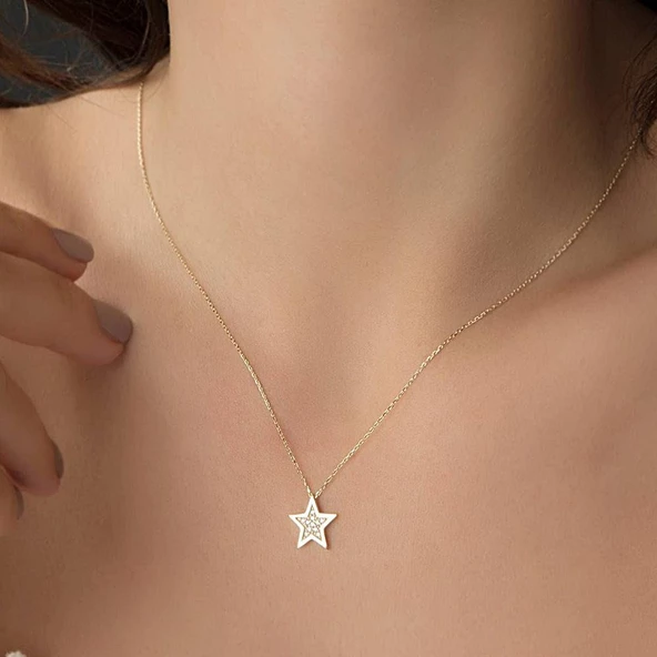 Yıldız Altın Kolye 14K 1,0 cm - Resim 2