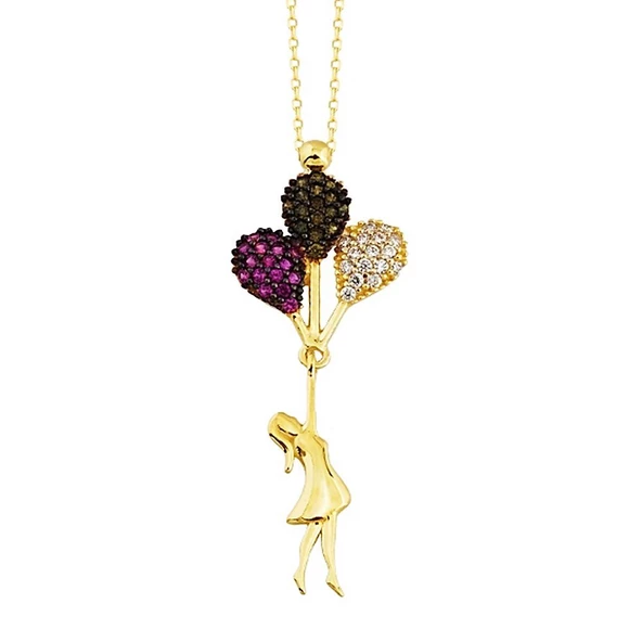 Baloncu Kız Altın Kolye 14K Gold Zirconia