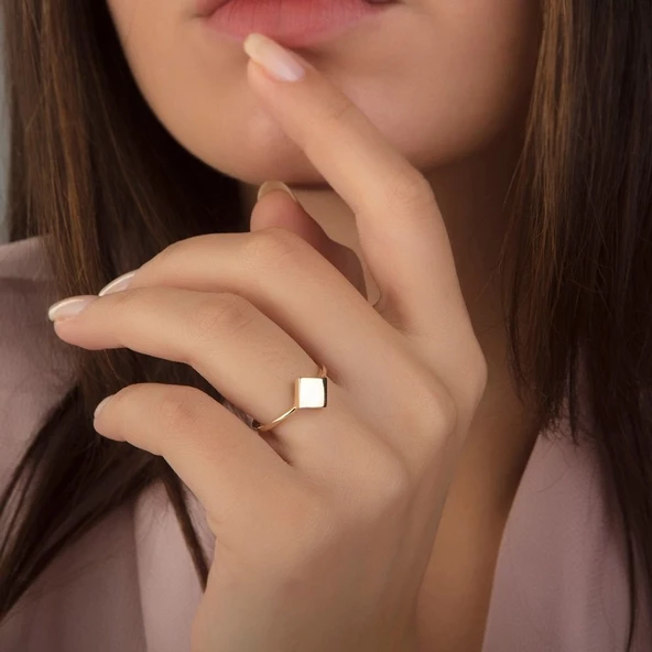 Karo Sarı Altın Yüzük 14K - Resim 2