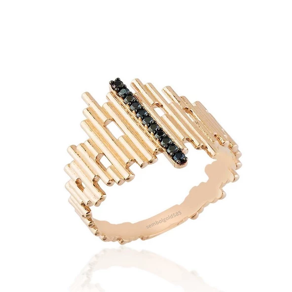 ZikZak Altın Yüzük Rose 14K Gold Onix Taşlı