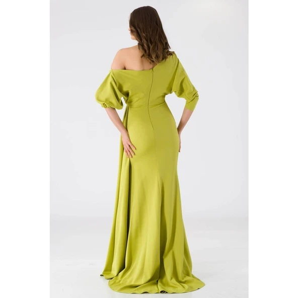 Drape Detaylı Düşük Omuz Abiye Ehel - 4