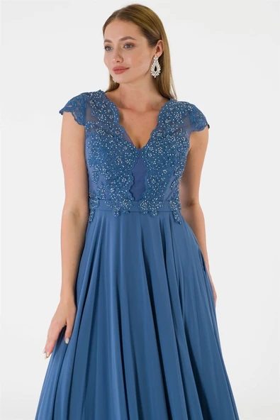 Kadın Uzun Güpür Abiye Olim - Resim 3