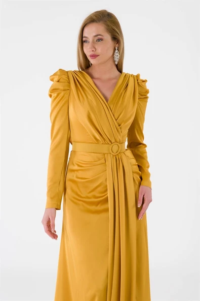 Kruvaze Yaka Omuz Detaylı Yırtmaçlı Abiye Deiha - Resim 3