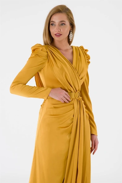 Kruvaze Yaka Omuz Detaylı Yırtmaçlı Abiye Deiha - Resim 5