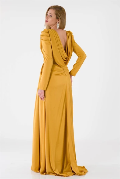 Kruvaze Yaka Omuz Detaylı Yırtmaçlı Abiye Deiha - Resim 2