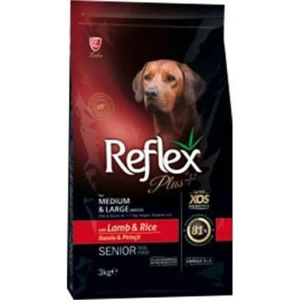 Reflex Plus Kuzu Etli Orta ve Büyük Irk Yaşlı Köpek Maması 3 KG