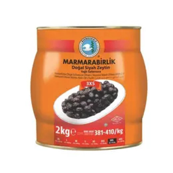 Marmarabirlik Lüks (381-410 KB) 3XS Yağlı Salamura Siyah Zeytin 2 kg Teneke
