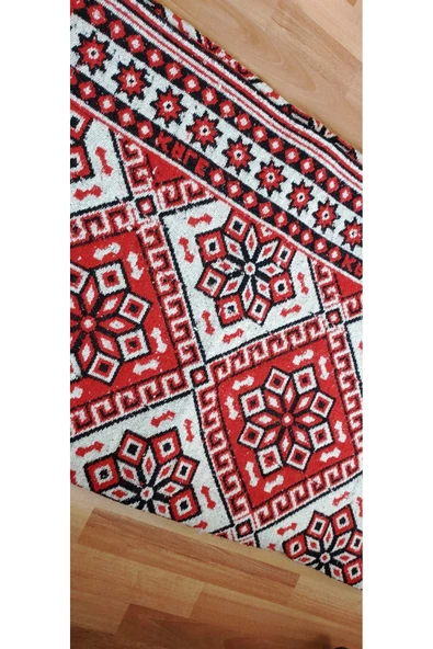 Makine Dokuması Kırmızı Çiçekli Desenli 3 Mekik Kaliteli Kalın Kilim - 5