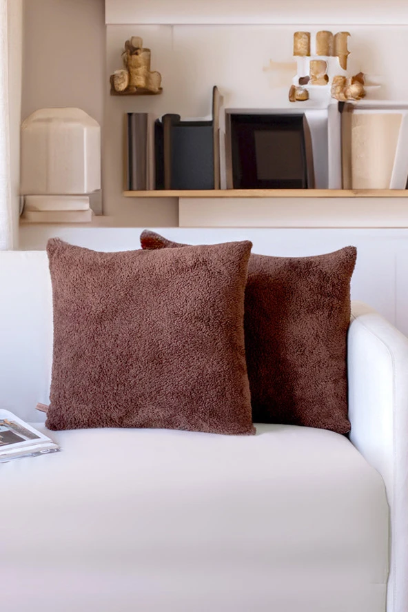 Teddy Puffy Kırlent Kılıfı 2li Kahve