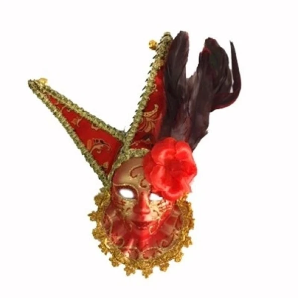 Tüylü Dekoratif Seramaik Maske Kırmızı Renk (1243)