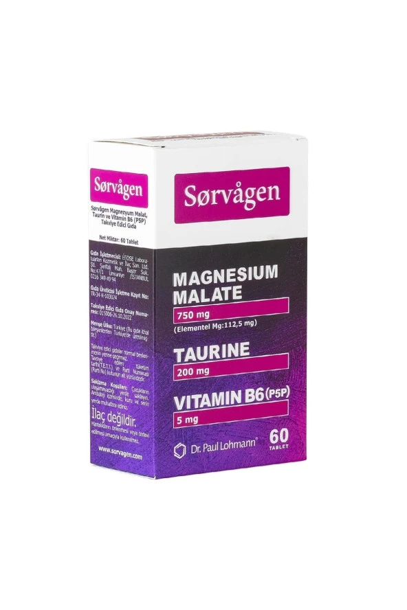 SORVAGEN Magnezyum Malat, Taurin Ve Vitamin B6 (P5P) 60 Tablet