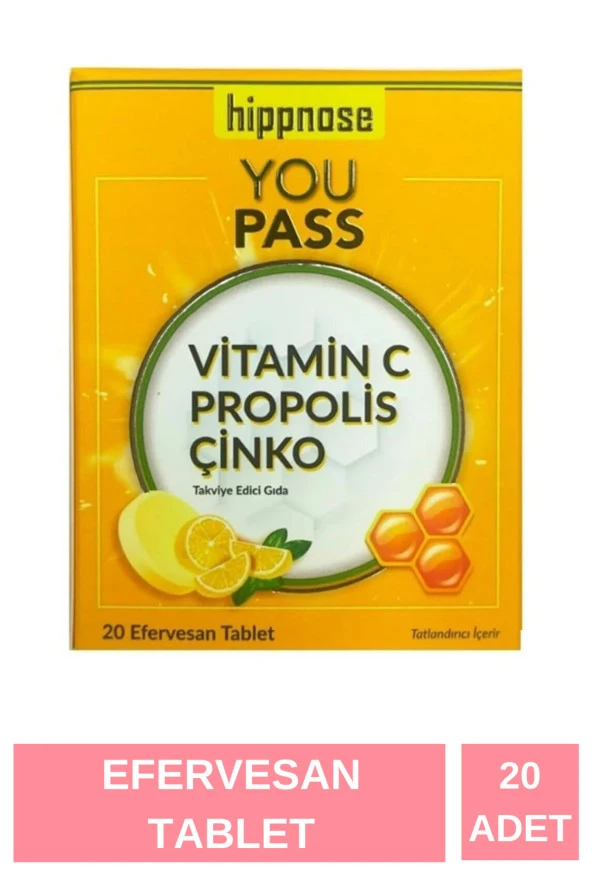 HİPPNOSE Youpass Vitamin C & Çinko Ve Propolis İçeren 20 Efervesan Tablet