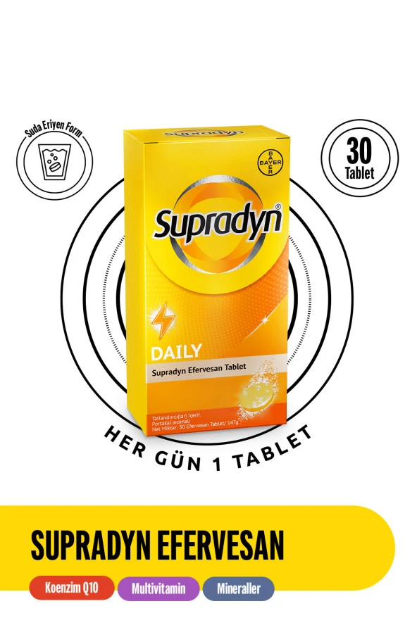 SUPRADYN 30 Efervesan Tablet | Koenzim Q10, Multivitamin Ve Mineral Içeren Takviye Edici Gıda