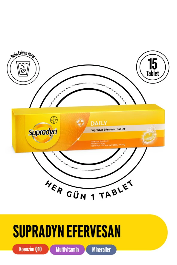 SUPRADYN 15 Efervesan Tablet | Koenzim Q10, Multivitamin Ve Mineral Içeren Takviye Edici Gıda