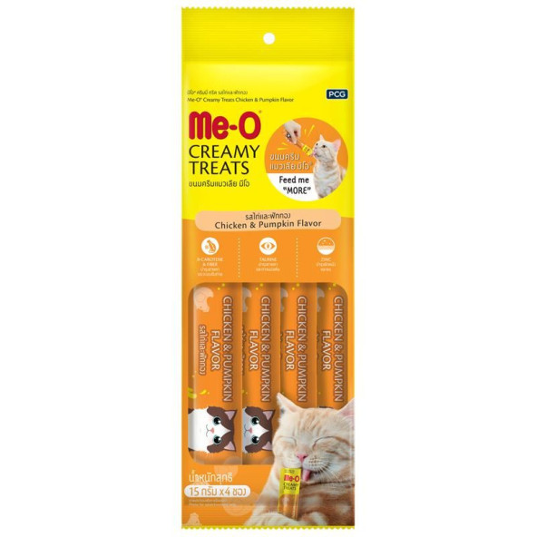 Me-O Creamy Treats Tavuk Etli ve Kabaklı Ek Besin ve Kedi Ödülü 4x15gr