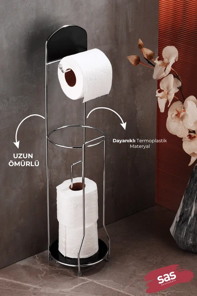 Ömür Boyu Paslanmaz Ayaklı Wc Kağıtlı Yedek Kağıt Hazneli Tuvalet Kağıtlığı Yuvarlak Kristal  Krom - Resim 2