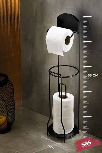 Ömür Boyu Paslanmaz Ayaklı Wc Kağıtlı Yedek Kağıt Hazneli Tuvalet Kağıtlığı Yuvarlak Kristal Siyah - Resim 3