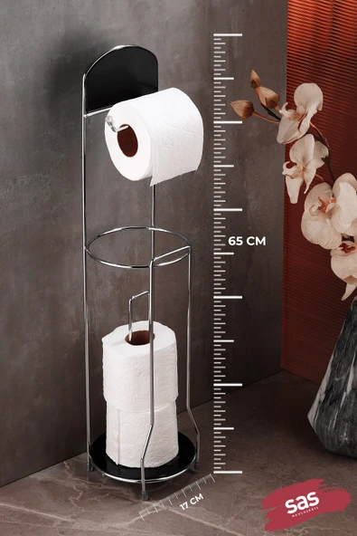 Ömür Boyu Paslanmaz Ayaklı Wc Kağıtlı Yedek Kağıt Hazneli Tuvalet Kağıtlığı Yuvarlak Kristal  Krom - Resim 3