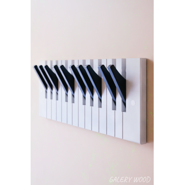 Dekoratif Piyano Elbise Askılığı 15x38 cm 10 Tuşlu Ahşap Askılık - 1