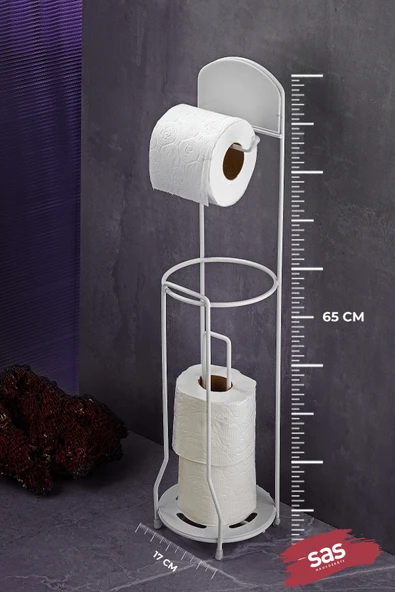Ömür Boyu Paslanmaz Ayaklı Wc Kağıtlı Yedek Kağıt Hazneli Tuvalet Kağıtlığı Yuvarlak Kristal Beyaz - Resim 3