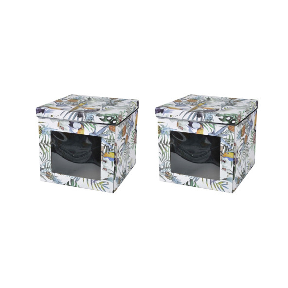SAKLAMA KUTUSU SETİ TROPİKAL DESENLİ PENCERELİ 2 ADET 28X28X26CM