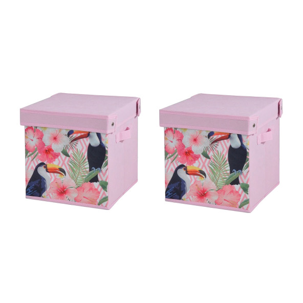 SAKLAMA KUTUSU SETİ,KAPAKLI KUŞ VE BAHAR DESEN KUMAŞ 2 ADET 28X28X28CM