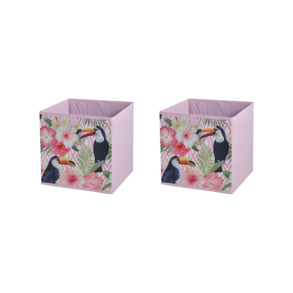 SAKLAMA KUTUSU SETİ,KAPAKLI KUŞ VE BAHAR DESEN KUMAŞ 2 ADET 28X28X28CM - 2