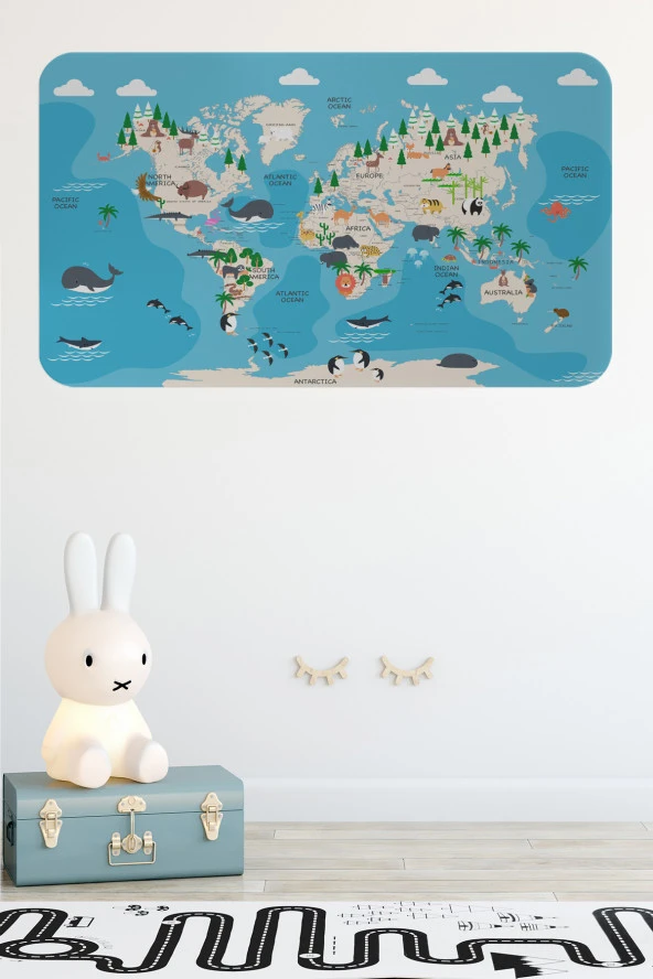 Eğitici Dünya Haritası Dünya Atlası Çocuk Ve Bebek Odası Duvar Sticker 3802