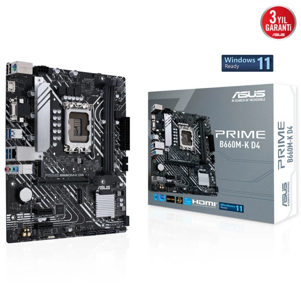 ASUS PRIME B660M-K D4 B660 DDR4 (Vga Yok) GLan mATX HDMI USB3.2 M2 1700p Anakart