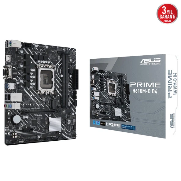 ASUS PRIME H610M-D D4 H610 DDR4 Vga GLan mATX HD DP M2 USB3.2 COM 1700p Anakart