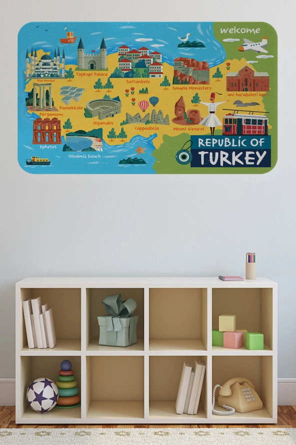 Eğitici Ve Öğretici Dekoratif Cocuk Odası Türkiye Haritası Duvar Sticker 3871