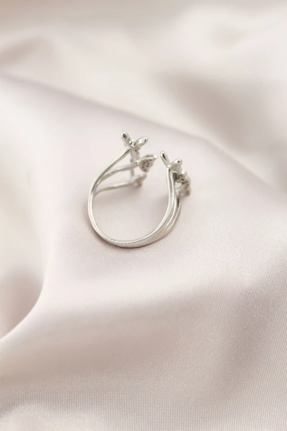 Gümüş Renk Metal Kelebek Model Kadın Yüzük - Resim 2