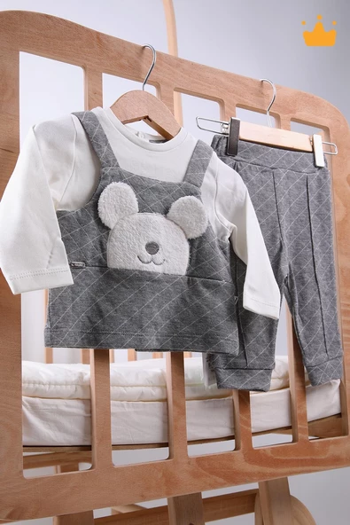 Babyhola Ayıcık Figürlü Erkek Kız Bebek Uzun Kollu Body Pantolon 2'li Alt Üst Takım 13569 - 2