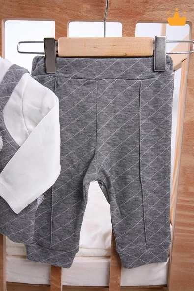 Babyhola Ayıcık Figürlü Erkek Kız Bebek Uzun Kollu Body Pantolon 2'li Alt Üst Takım 13569 - 4