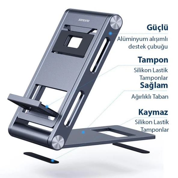 Coofbe Alüminyum Yükseklik Ayarlı Katlanabilir Masaüstü Telefon Tutucu Telefon Standı Kaymaz Taban - 2