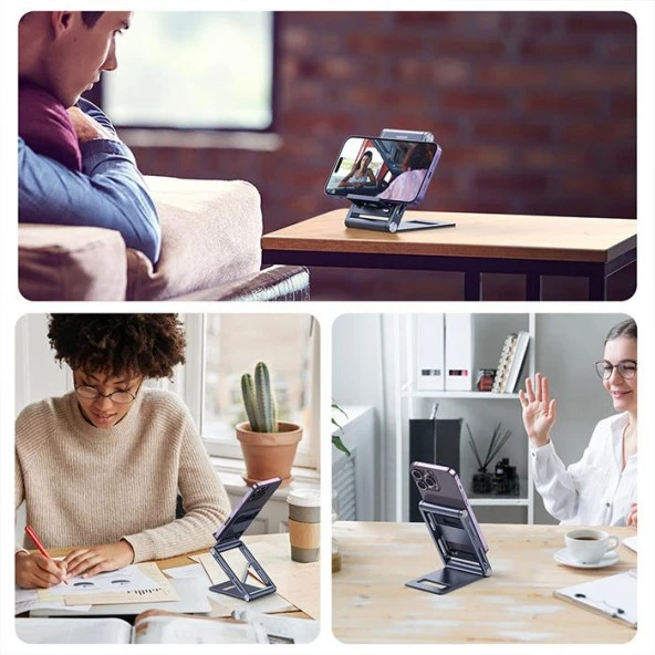 Coofbe Alüminyum Yükseklik Ayarlı Katlanabilir Masaüstü Telefon Tutucu Telefon Standı Kaymaz Taban - 4
