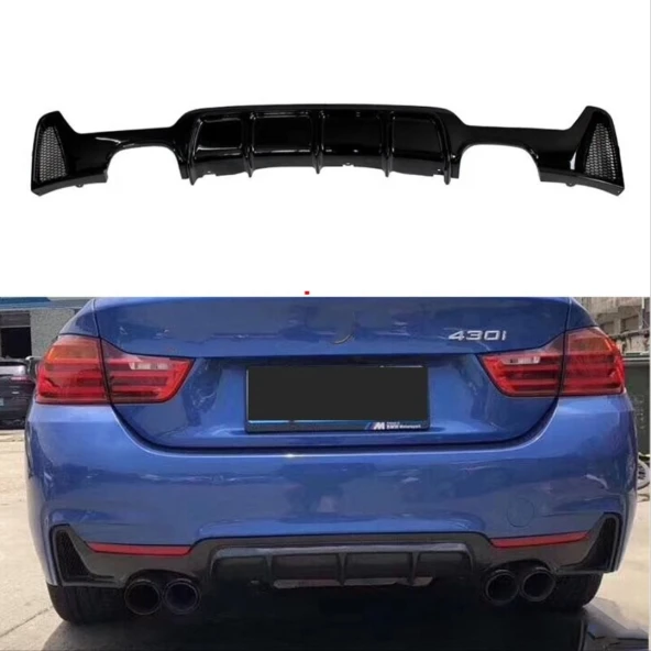 Bmw 4 Uyumlu Serisi F32-F36 2014-2019 M Difüzör Cift Çıkış Kalın Piano Black - 2