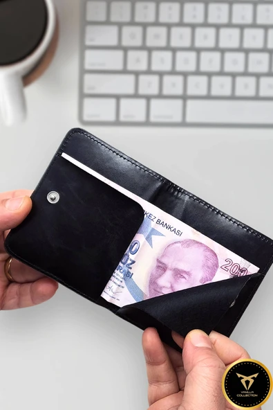 Minimal ve Ergonomik Siyah Cüzdan – 6 Kartlık – Kağıt Para Bölmeli – Kartlık ve Cüzdan Modeli - 2